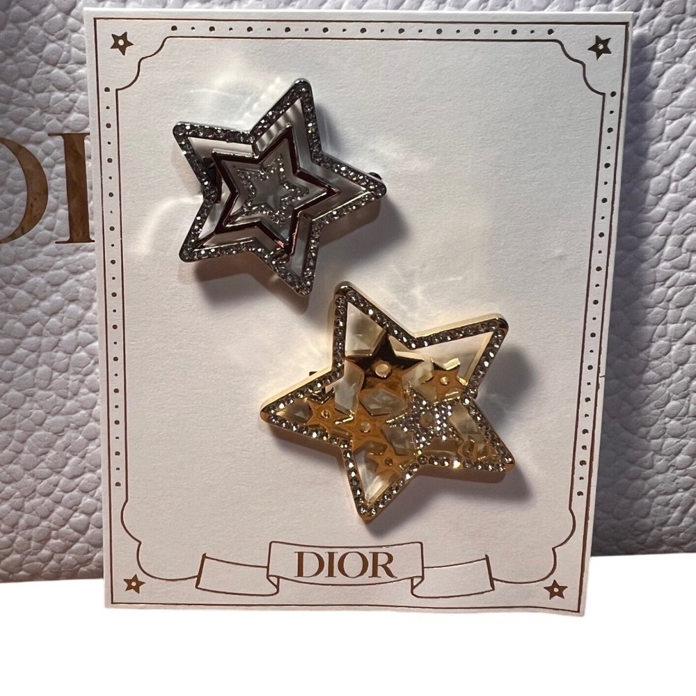 (2) Dior Holiday Star Hair Barrettes‎ Beauty Clips Silver & Gold